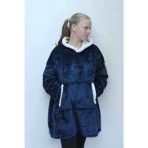 Warme Comfy Hoodie - Hoodie Deken - Snuggie - Luxe Uitvoering - Plaid met Mouwen - Fleece Trui - Oversized - Blauw - Energiebesparing