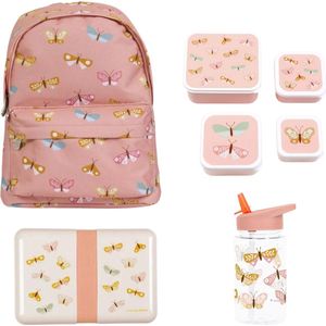 A Little Lovely Company Back to school set - Rugzak / Drinkfles / 4 Snackdozen / Lunchbox - Vlinders