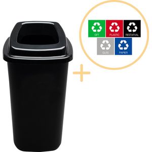 Plafor Sort Bin, Prullenbak voor afvalscheiding - 45L – Zwart - Inclusief 5-delige Stickerset - Afvalbak voor gemakkelijk Afval Scheiden en Recycling - Afvalemmer - Vuilnisbak voor Huishouden, Keuken en Kantoor - Afvalbakken - Recyclen