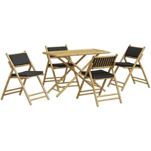 vidaXL Bistroset - Bistrosets - Tuinset - Tuintafel - 5-delige Bistroset inklapbaar met kussens bamboe donkergrijs
