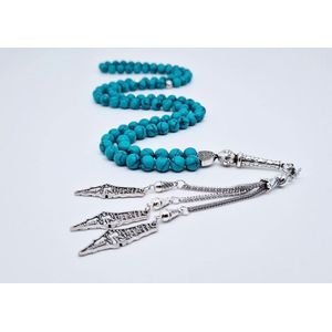 Handgemaakte tesbih natuursteen ""Howliet Groen"" 99 kralen met metaal tassel ""Palestina"" - Een mooi cadeau-idee