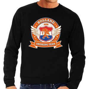 Zwarte Holland drinking team sweater / sweater oranje accenten heren -  Nederland supporter kleding L