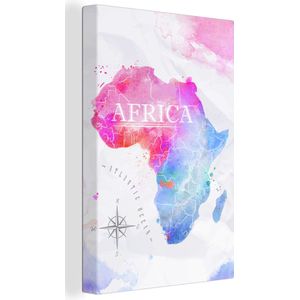 Canvas Wereldkaart - 90x140 - Wanddecoratie Waterverf - Wereldkaart - Afrika