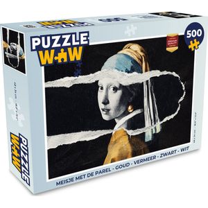Puzzel Meisje met de Parel - Goud - Vermeer - Zwart - Wit - Legpuzzel - Puzzel 500 stukjes
