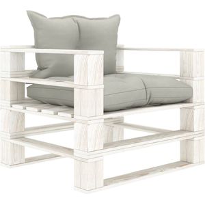 The Living Store Pallet Armstoel - Taupe en Wit - 80 x 67.5 x 60.8 cm - Grenenhout en Stof