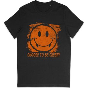 T Shirt Jongens Meisjes - Halloween Smiley - Zwart - Maat 140