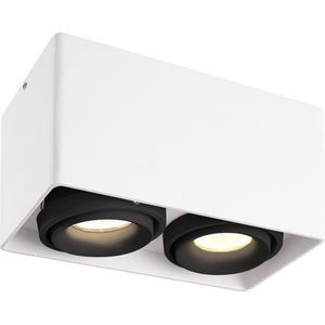 Dimbare LED Opbouwspot plafond Esto Wit 2 lichts met 2 zwarte afdekringen IP20 kantelbaar excl. GU10 lichtbron
