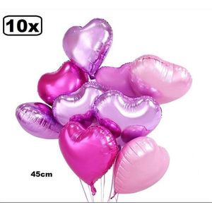 10x Folie ballon hart pearl roze assortie 45cm - folieballon huwelijk thema feest valentijn festival hartjes