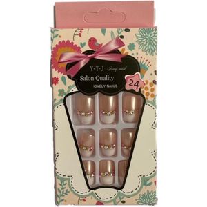 Plaknagels / Nageltips Set French Manicure + Nail Art - 24 stuks - Inclusief Nagellijm - French Nail Art Plaknagels Tips Acrylnagels & Gelnagels - Nepnagels Set