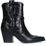 Manfield - Dames - Zwarte leren croco enkellaarsjes met hak - Maat 42