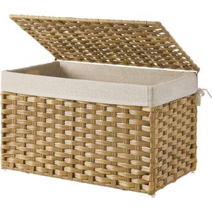 Polyrattan opbergdoos opbergmand 65 L met deksel en handgrepen - rechthoekig geweven voor slaapkamer en wasruimte storage basket