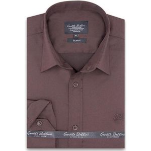 Heren Overhemd - Slim Fit - Luxury Plain Satijn - Bruin - Maat M
