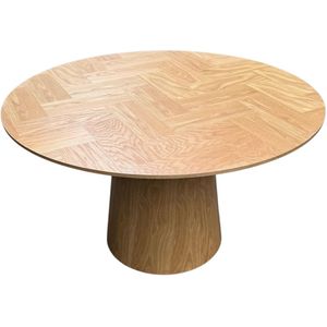 Eettafel - 130cm rond - Visgraat motief - veneer eiken - Bonita - Fishbone