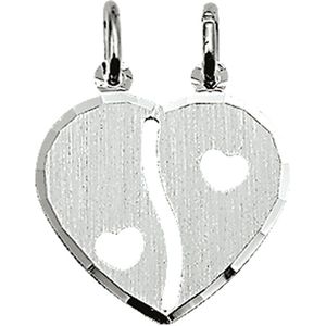 Vriendschapshartje® Breekhartje met hartjes mat gediamanteerd zilver - hart hanger - gepersonaliseerd breekhart - inclusief graveren