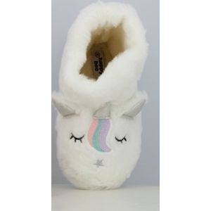 Meisjes unicorn fleece pantoffels – zeer zachte witte unicorn huissloffen – sterke antislip – maat 33