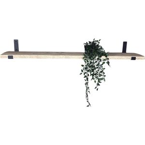 Maison DAM - Wandplank - Steigerhout geborsteld - Zwarte plankdragers - 90cm breed - 20cm diep