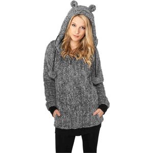 Urban Classics - Melange Teddy Vest met capuchon - XS - Zwart/Wit