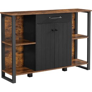 Signature Home Imperial keukenkast met lade - dressoir - zijkast met deuren - multifunctionele kast - metalen frame - kast - voor woonkamer - eetkamer - hal - Industriële - Vintage Bruin - Zwart