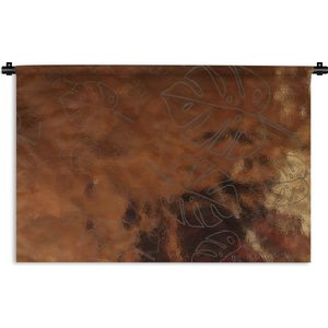 Wandkleed Luxe patroon - Luxe patroon met een bronzen achtergrond en grijze bladeren Wandkleed katoen 180x120 cm - Wandtapijt met foto XXL / Groot formaat!