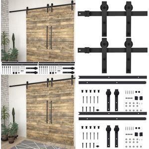 vidaXL Hardwaresets voor schuifdeuren 2 st 183 cm staal zwart - Onderdelen Set Voor Schuifdeuren - Onderdelen Sets Voor Schuifdeuren - Rail Voor Schuifdeuren - Rails Voor Schuifdeuren