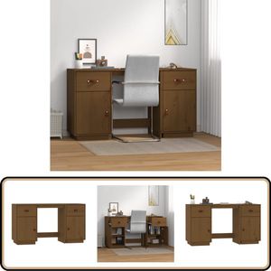 vidaXL Bureau met kastjes honingbruin 135x50x75cm Bureau - Grenenhouten Bureau - Honigbruin Bureau - Kantoorbureau - Computerbureau