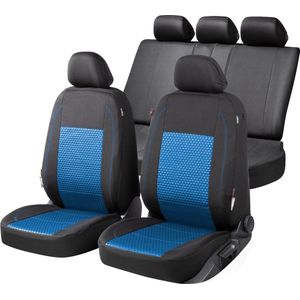 Premium Autostoelbekleding Avignon met Zipper ZIPP-IT, Autostoelhoes set, 2 stoelbeschermer voor voorstoel, 1 stoelbeschermer voor achterbank zwart/blauw