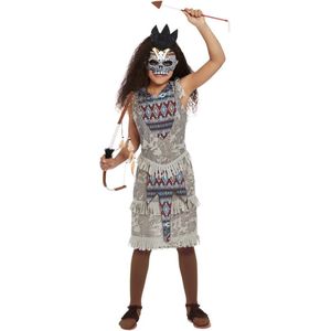 Smiffy's - Indiaan Kostuum - Native American Voodoo Indiaan - Meisje - Blauw, Rood, Grijs - Large - Halloween - Verkleedkleding