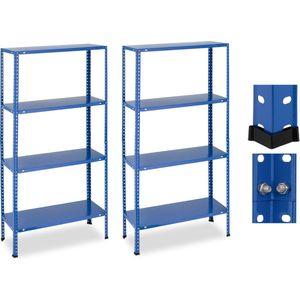 Relaxdays stellingkast staal - set van 2 - 160 kg - stellingrek berging - opbergrek garage