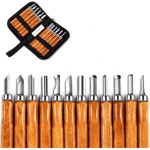 CHPN - Houtbewerking set - Beitelset - 12-delig set - inclusief houtsnijmes - Gereedschap voor hout bewerking - Beitels - In etui