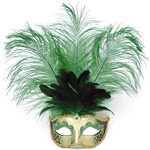 Venetiaans masker grote veer groen