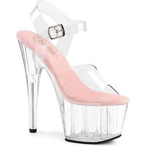 Pleaser - ADORE-708 Sandaal met enkelband - US 7 - 37 Shoes - Transparant/Roze