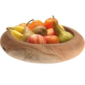 Fruitschaal teak hout 25 cm - Decoratieve schalen voor groente en fruit