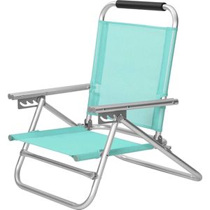 Draagbare strandstoel met 4-standen verstelbare rugleuning, opvouwbare strandstoel met armleuningen, ademende en comfortabele stof, buitenstoel, groen HMGCB065C01
