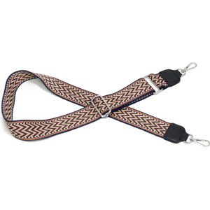 Verstelbare tassenband zigzag print - donkerblauw, oranje, beige - schouderband voor tas - bag strap met geweven dessin - 5 cm - SIT0322 STUDIO Ivana