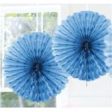 3x Decoratie waaier licht blauw 45 cm