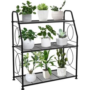 Plantenstandaard, 3-laags binnen- en buitenplantenplank, robuuste metalen plantenstandaardhouder voor buitenwoonkamer, balkon en tuin, zwart
