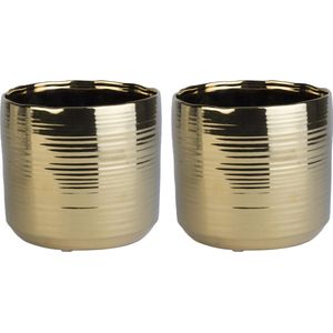 2x Gouden ronde plantenpotten/bloempotten Cerchio 16,5 cm keramiek - Plantenpot/bloempot metallic goud - Woonaccessoires