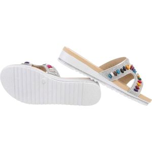 Dilena fashion Slippers sleehak collors kraal zilver strass