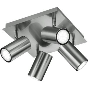 LED Plafondspot - Torna Mary - GU10 Fitting - 4-lichts - Vierkant - Mat Nikkel - Aluminium