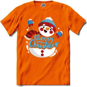 Merry christmas sneeuwpop - T-Shirt - Meisjes - Oranje - Maat 12 jaar