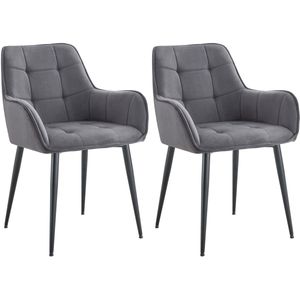 CLP Ferndale Set van 2 eetkamerstoelen - met armleuning - klassiek - met metalen poten - velvet - fluweel - donkergrijs