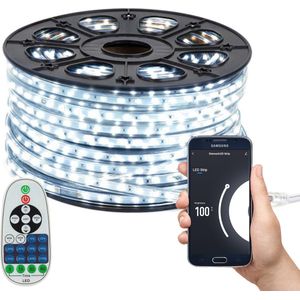 LED Strip Koud Wit - 25 Meter aan één stuk - Met Wi-Fi App + IR 23 knops afstandsbediening - Smarthome - Google Home/Amazon Alexa - Waterdicht - Makkelijke mobiele App voor bedienen inclusief afstandsbediening - iOS en Android