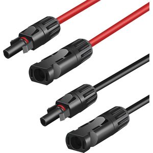MC4 Solar kabels (2 stuks) - 10 meter - zonnepaneel aansluitkabels - Solar verlengkabel - rood/zwart - 6mm2 kabel