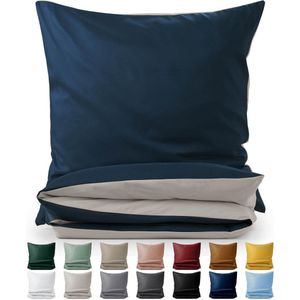 Blumtal Dekbedovertrek Set Tweekleurig - Luxe Beddengoed - 200 x 220 cm - 2 x Kussensloop 40 x 80 cm - Donkerblauw en Lichtgrijs