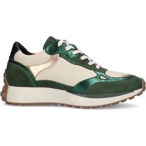 No Stress - Dames - Groene leren sneakers met suède details - Maat 39