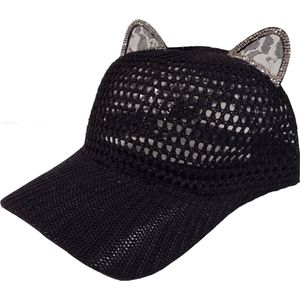 Cat Ear Baseball Cap – Zwart – Onesize - Mesh pet met kattenoortjes
