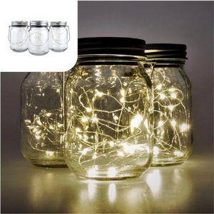 Solar Jar Fairy Lights Set 3st - 3 Glazen Potten Met 20 Warmwitte LED’s - Solar Tuinverlichting Op Zonne Energie - Dag/Nacht Sensor - 7x13 Cm [Energieklasse A++] [Energieklasse A++]
