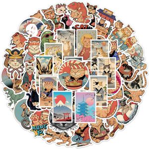 Sticker Mix met Katten in een Japans Thema - 50 stuks - Oosters/Noedels/Ninja/Samoerai - 5x5CM