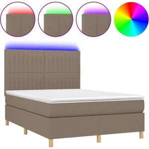 vidaXL - Boxspring - met - matras - en - LED - stof - taupe - 140x200 - cm