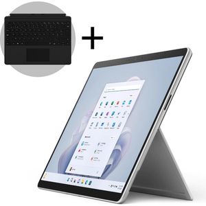 Microsoft Surface Pro 9 - Touchscreen - i5/8GB/256GB - 13 Inch - Platinum + Pro X Keyboard Cover AZERTY - Zwart